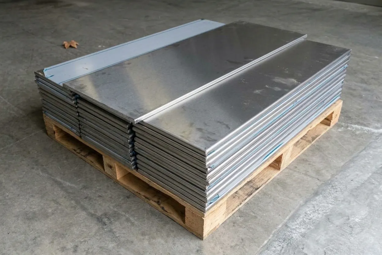 Chồng tấm inox đã gấp mép, mép được gập ép sát vào mặt tấm