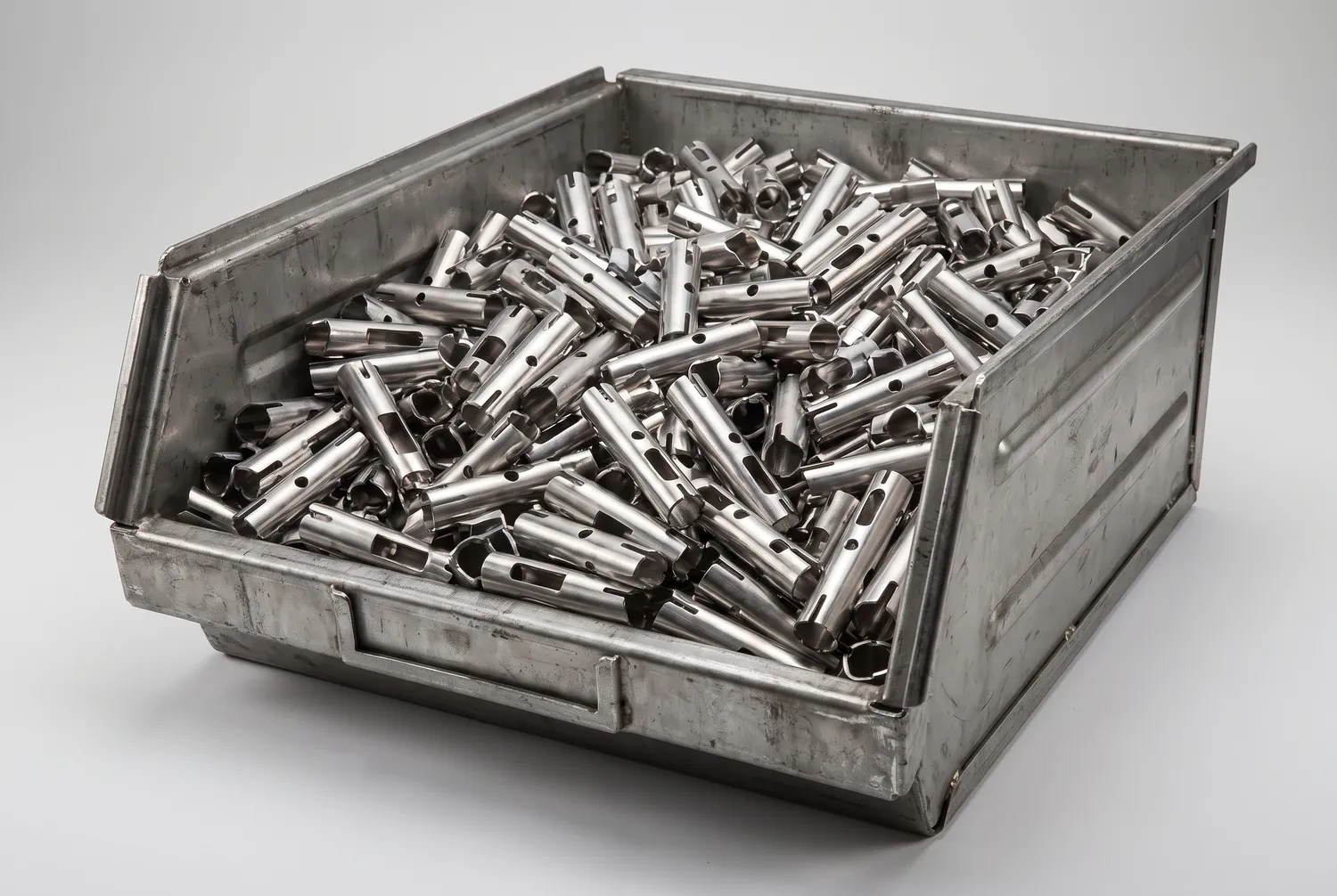 Bin of tube brackets