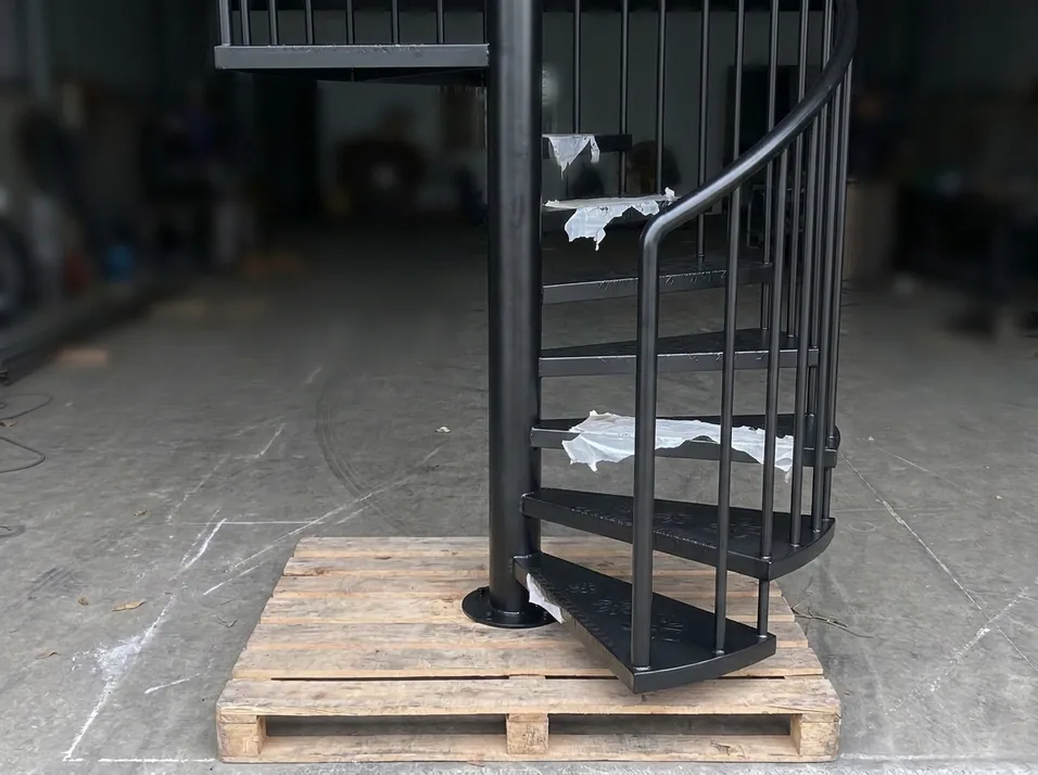 Powder-coated steel spiral staircase