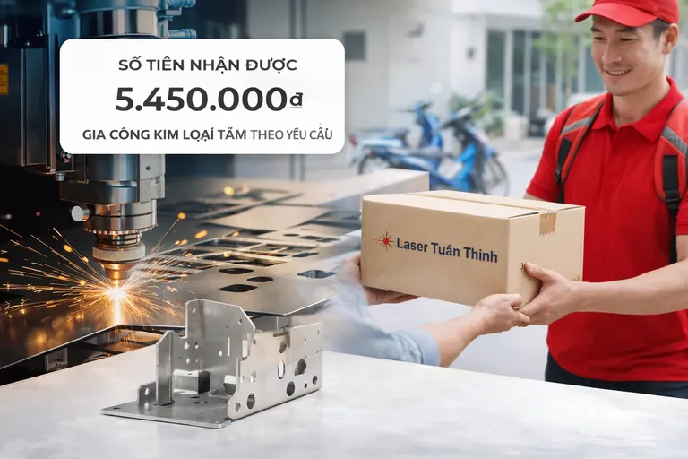 Partner with Laser Tuan Thinh - Custom metal parts and laptop showing marketplace
